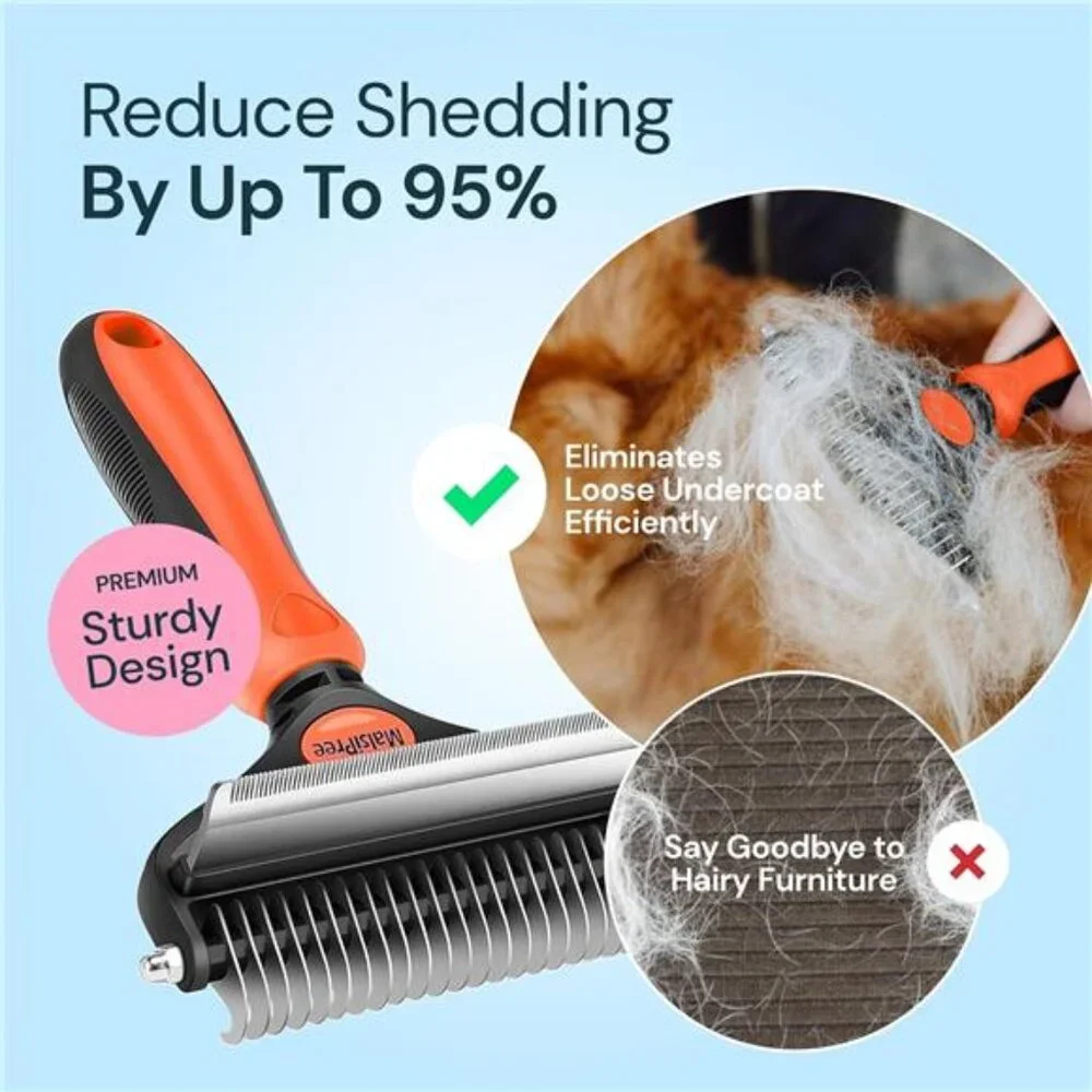 Dog Grooming Brush for Shedding - 2 in 1 Deshedding Tool and Undercoat Rake